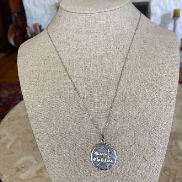 925 Sterling Silver Merry Christmas Pendant Necklace 20” Chain - Picture 2 of 7